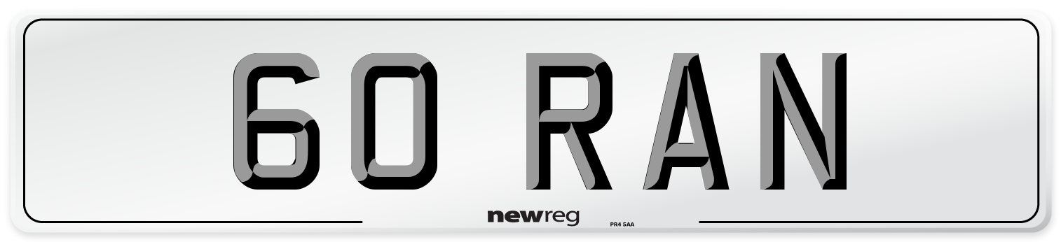 60 RAN Number Plate from New Reg